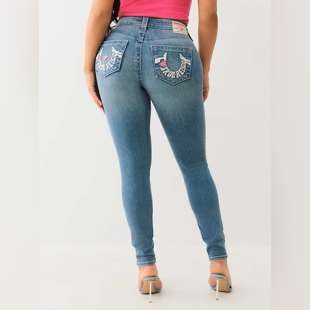 True Religion Jeans Jennie Curvy Mid Rise Super Skinny Embroidered Pockets 29